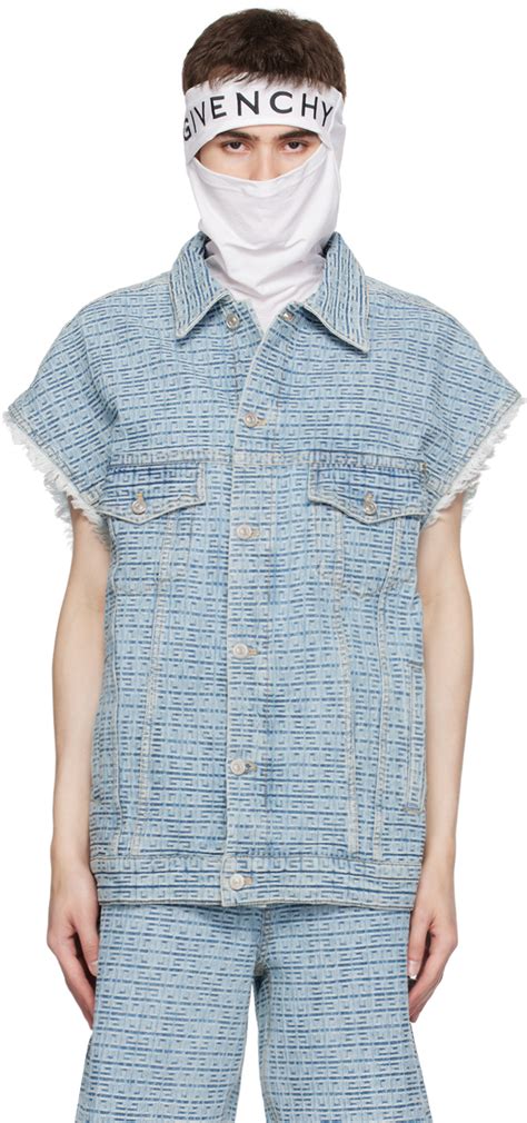 Givenchy: Blue 4G Sleeveless Denim Jacket 